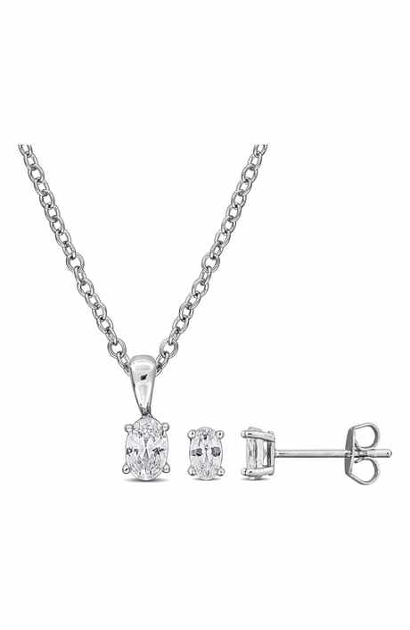 DELMAR Oval Cut Cubic Zirconia Earrings & Necklace Set