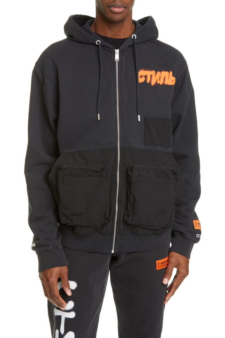 Contrast Pocket Zip Hoodie, Main, color, BLACK MULTI