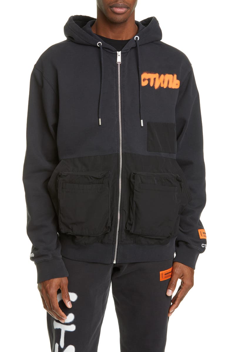 Heron Preston Contrast Pocket Zip Hoodie, Main, color, 