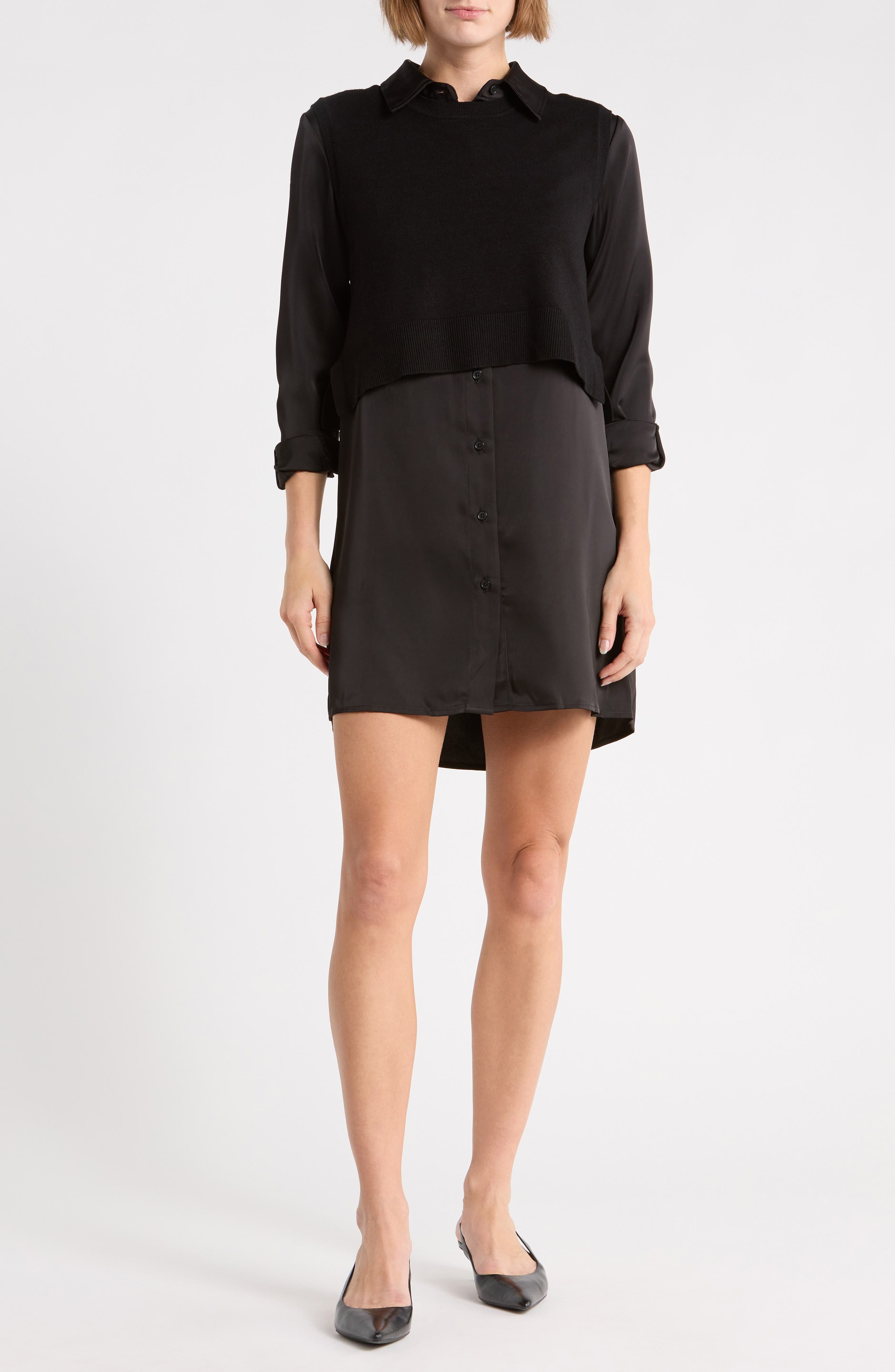 Layered Long Sleeve Shirtdress