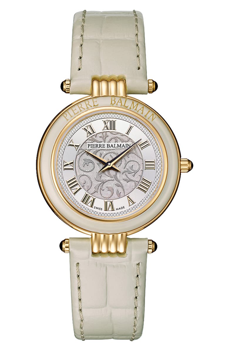 BALMAIN WATCHES Haute Elegance Leather Strap Watch, 30mm, Main, color, Stainless Steel With Beige