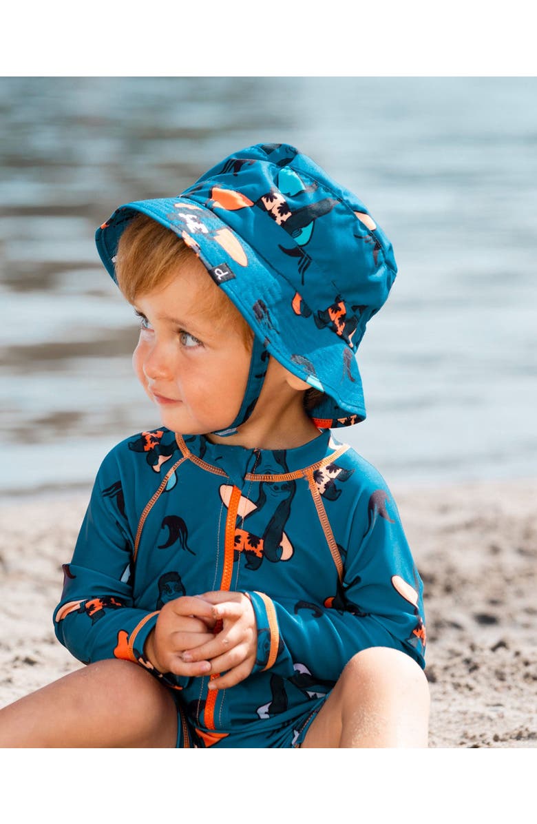 Deux par Deux Little Boy's Printed Beach Hat Orange Sloths On Navy Blue, Alternate, color,
