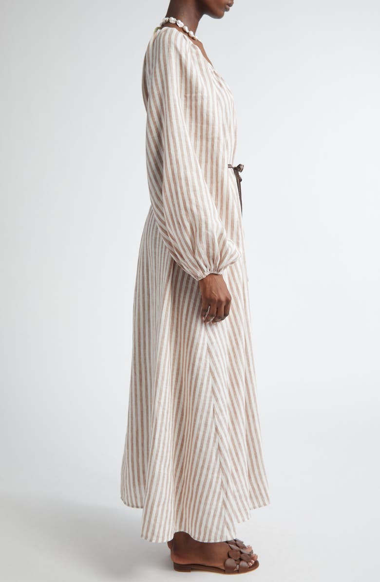 Zimmermann Cascadian Stripe Long Sleeve Linen Maxi Dress, Alternate, color, Tan Stripe