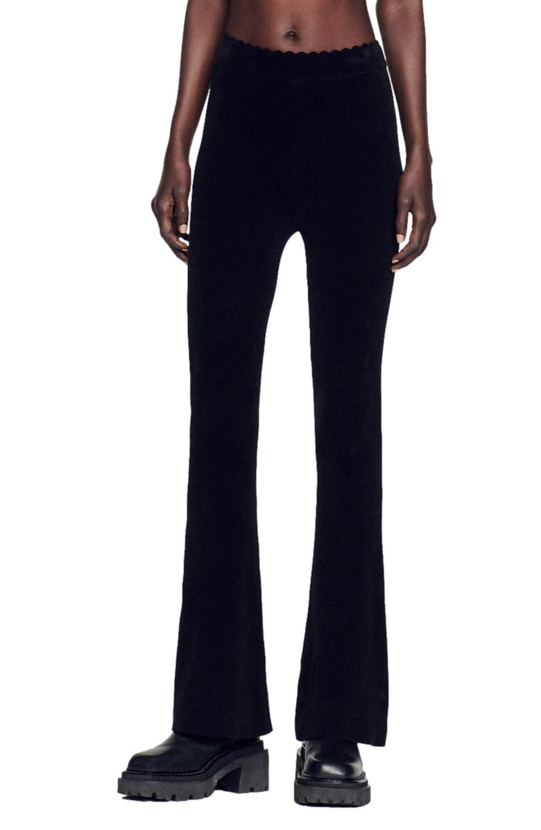 SANDRO Velour Flare Leg Knit Pants, Main, color,
