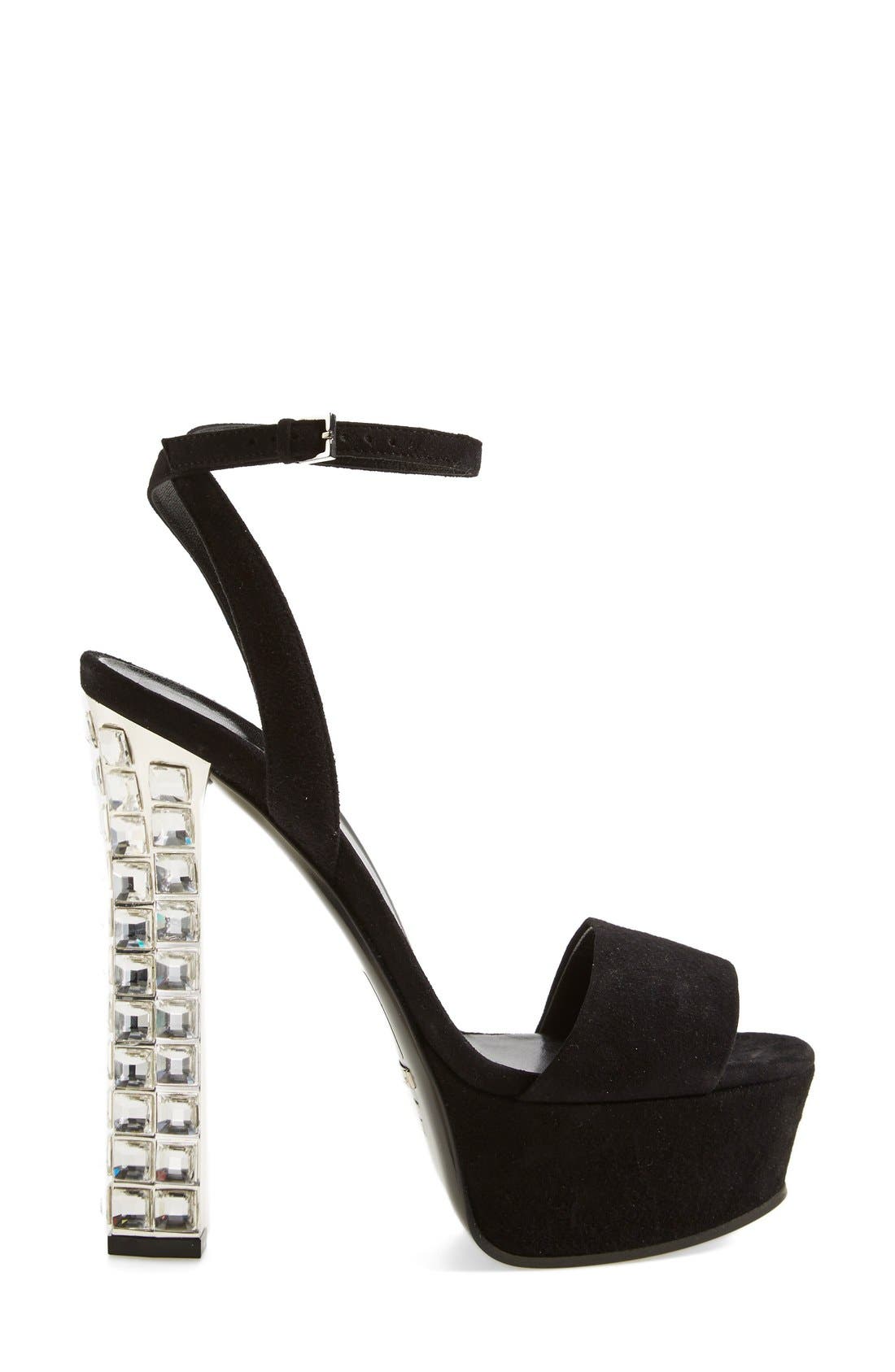'Leila' Jeweled Heel Platform Sandal, Alternate, color, BLACK