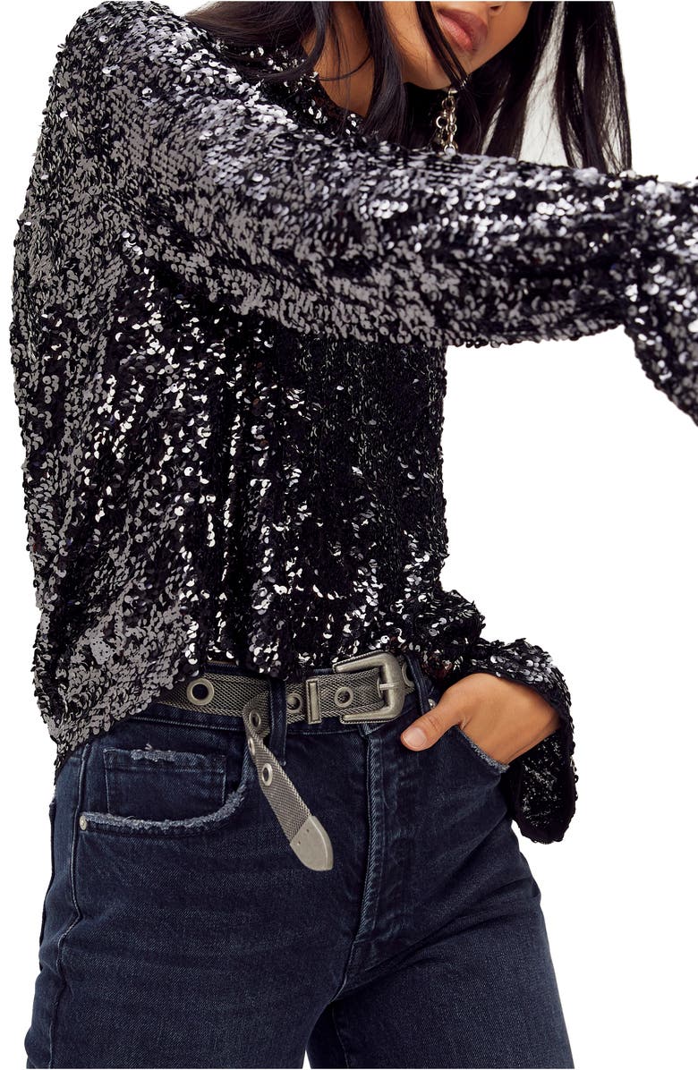 Free People Moonstruck Sequin Open Back Top, Alternate, color, 