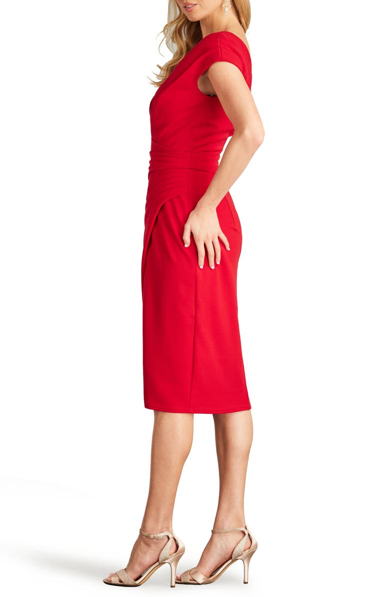 Tadashi Shoji V-Neck Cap Sleeve Crepe Sheath Dress, Alternate, color, 