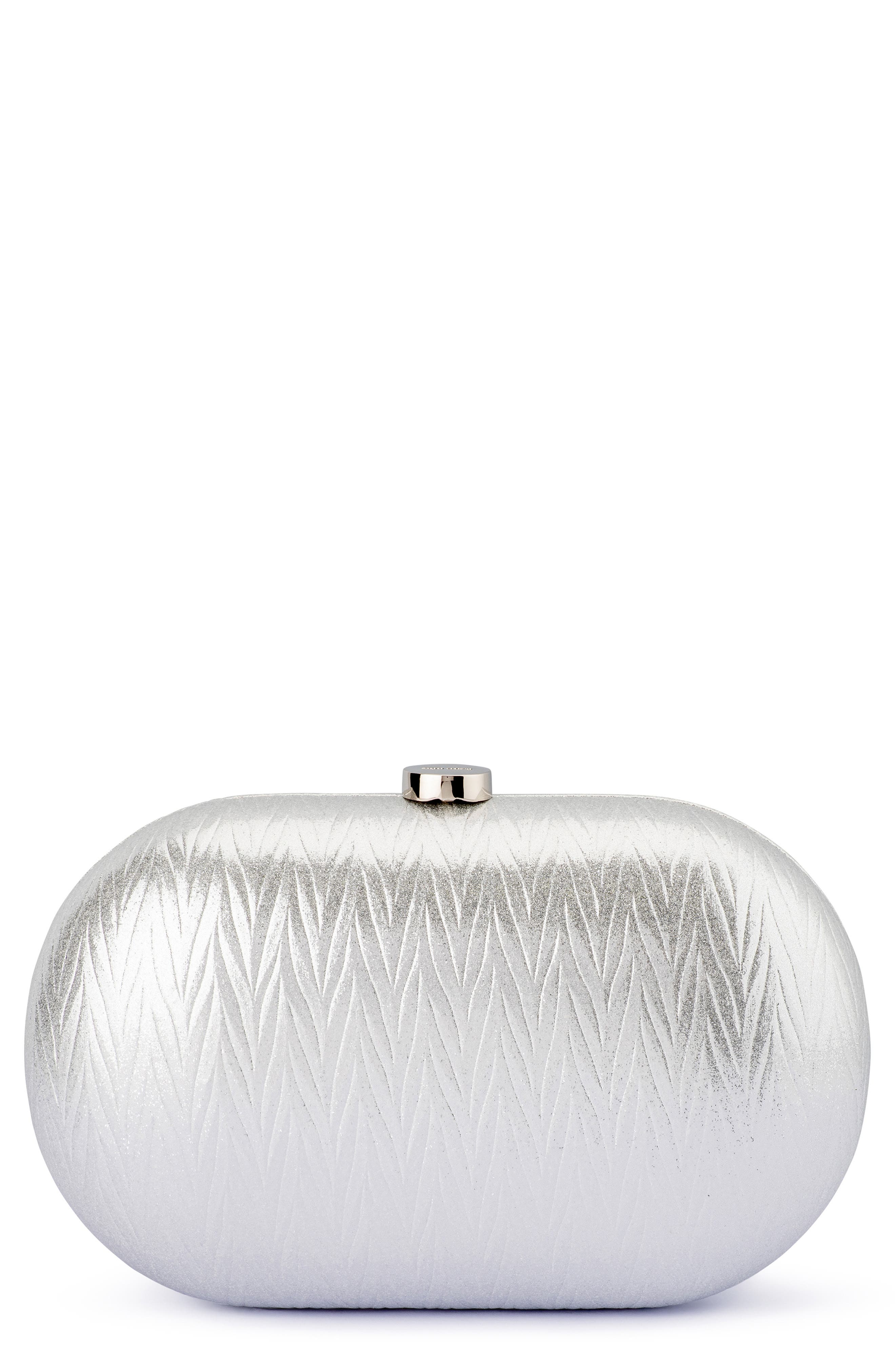 Olga Berg Izza Oval Frame Clutch, Main, color, Silver