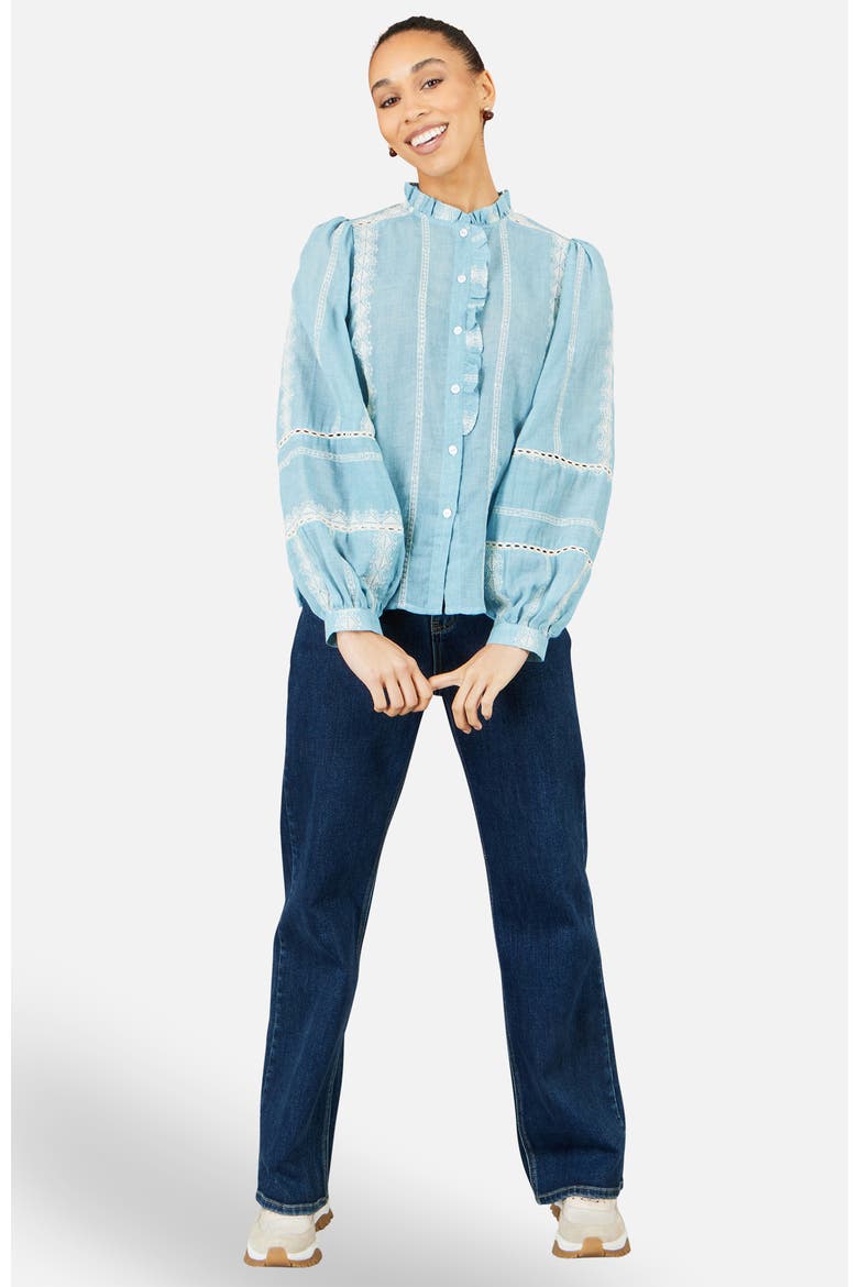 Cotton Embroidered Panel Shirt, Alternate, color, Blue