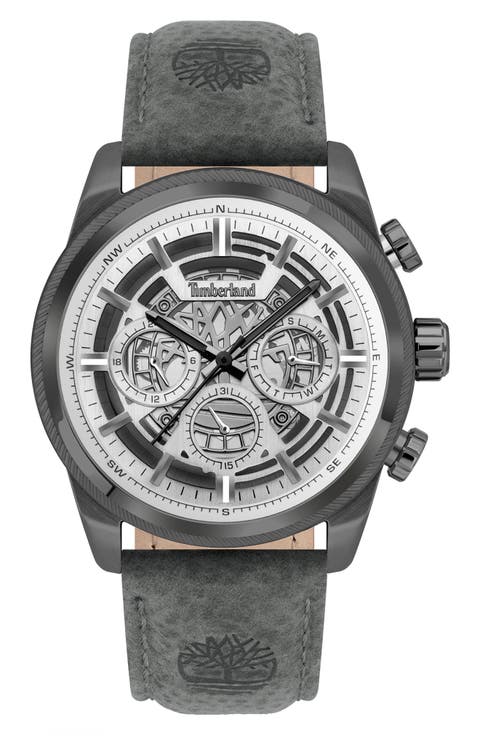 Hadlock Multifunction Leather Strap Watch, 46mm