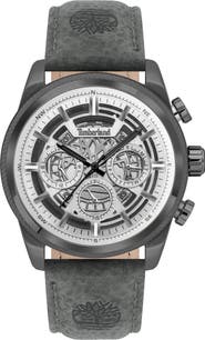 Timberland Hadlock Multifunction Leather Strap Watch, 46mm