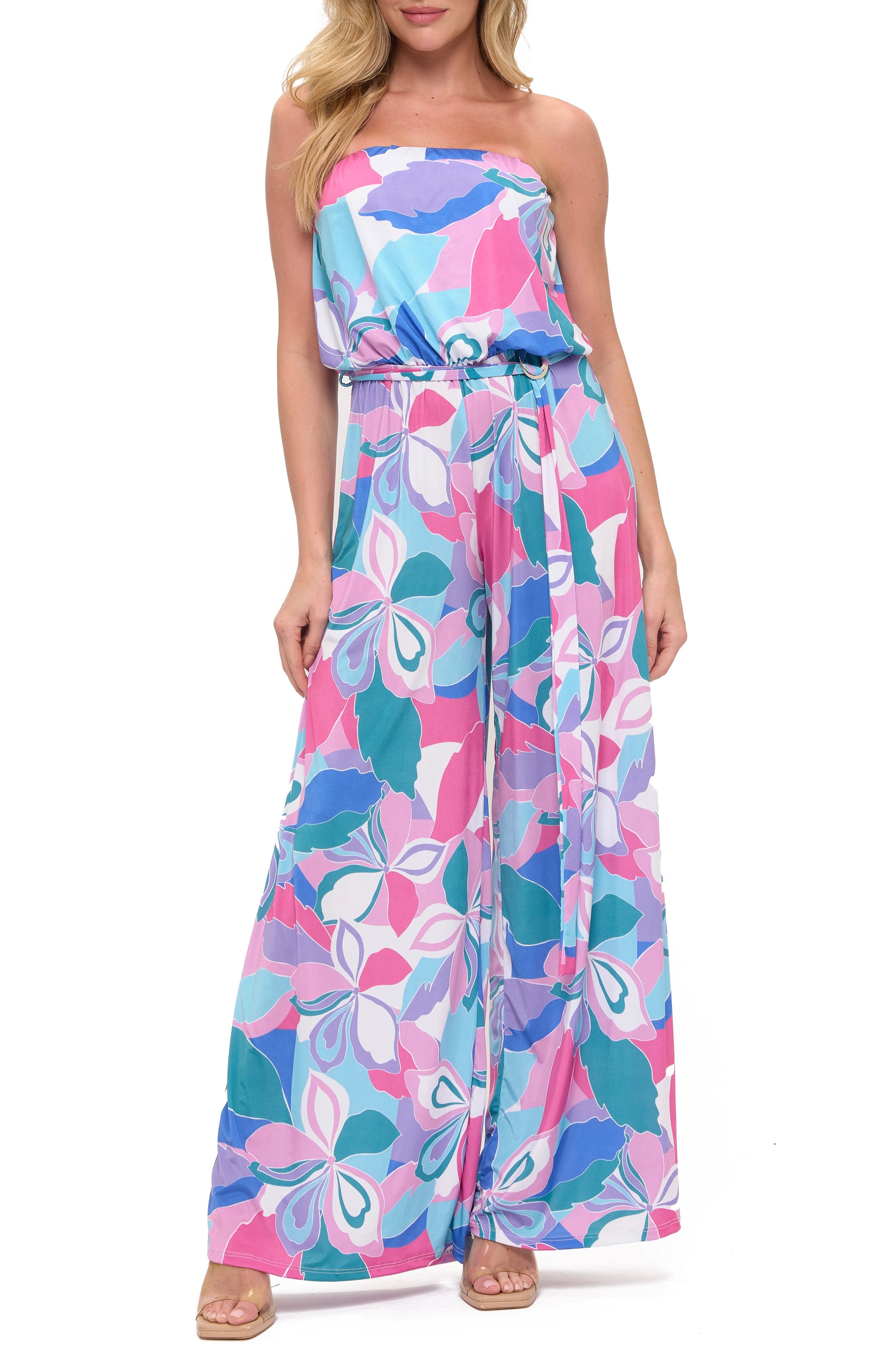O.L. Printed Strapless Wide Leg Romper