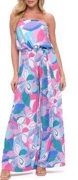 O.L. Printed Strapless Wide Leg Romper