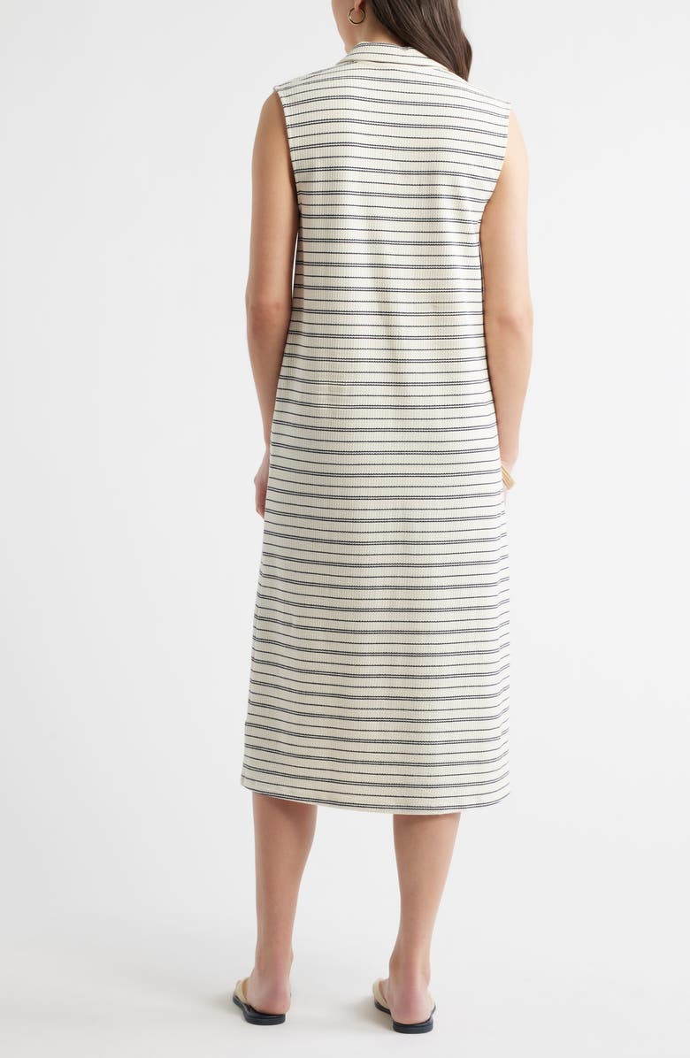 Caslon<sup>®</sup> Jacquard Henley Midi Dress, Alternate, color, Ivory- Navy Stripe