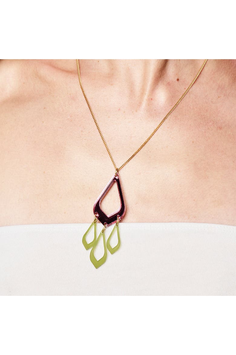 Feather Drop Pendant - Pink Mirror & Lime Zest, Alternate, color, Pink Mirror & Lime Zest