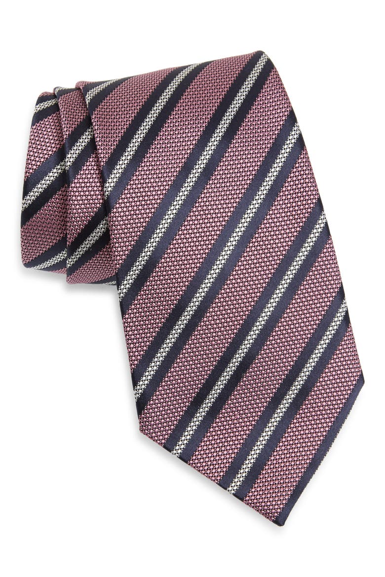 Stripe Silk Tie, Main, color, PINK
