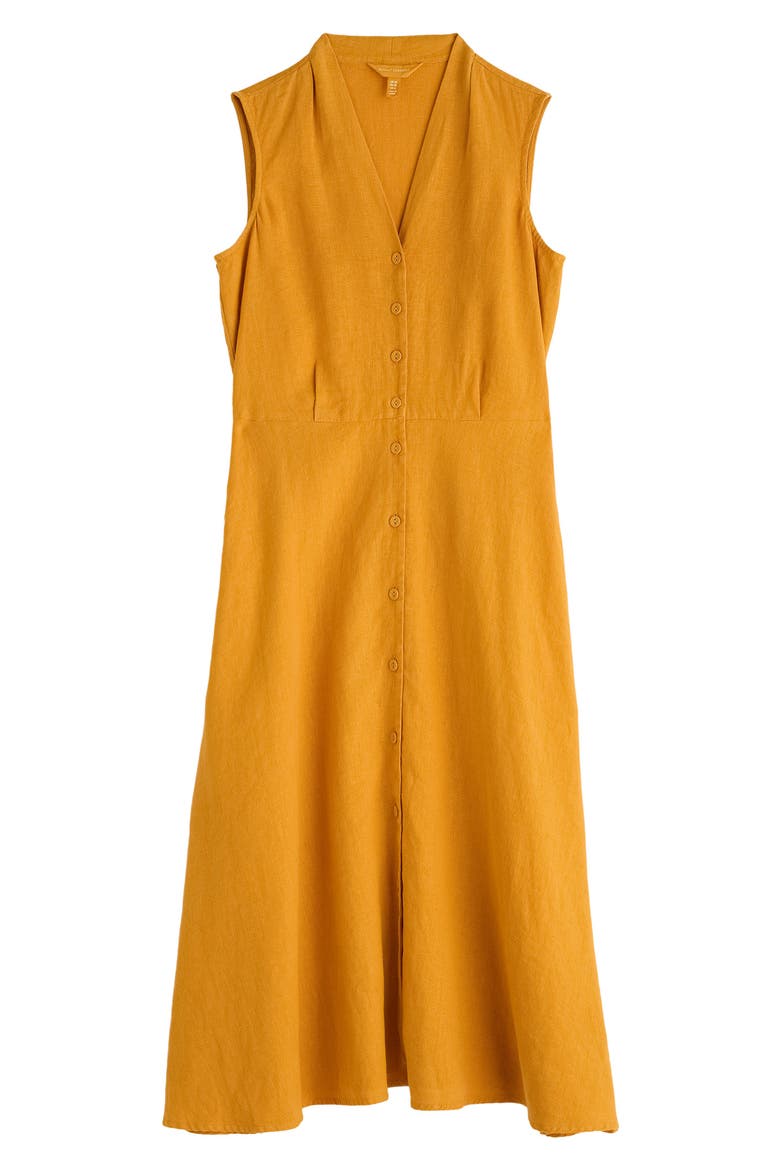 Carved Wood Sleeveless Linen Midi Dress, Alternate, color, DAYLILY