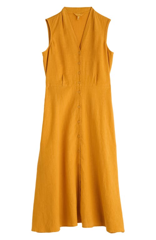 Seasalt Cornwall Carved Wood Sleeveless Linen Midi Dress In Yellow