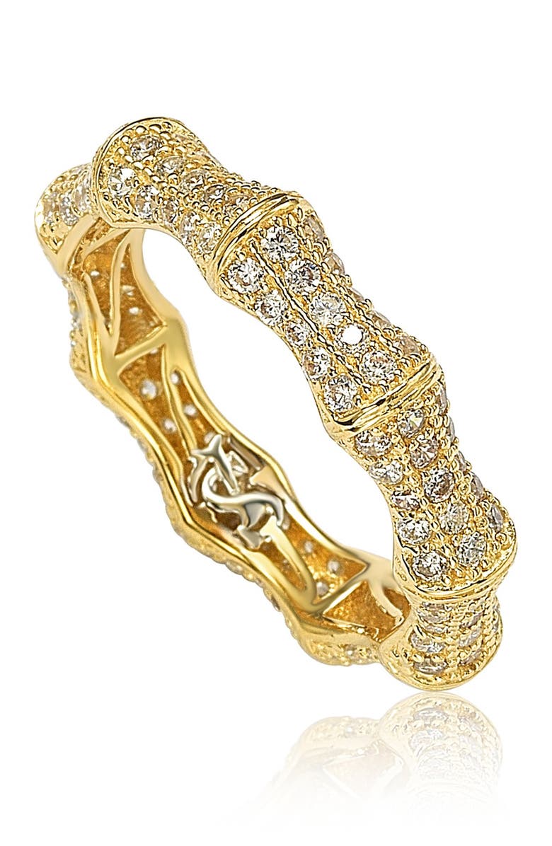 14K Gold Pave CZ Bamboo Shaped Stackable Eternity Band Ring
