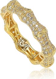 SUZY LEVIAN 14K Gold Pave CZ Bamboo Shaped Stackable Eternity Band Ring