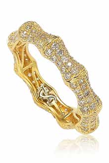 SUZY LEVIAN 14K Gold Pave CZ Bamboo Shaped Stackable Eternity Band Ring