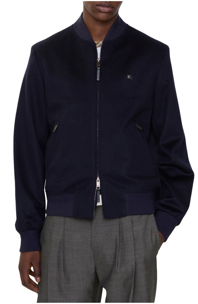 Burberry Cashmere Bomber Jacket, Main, color, Navy