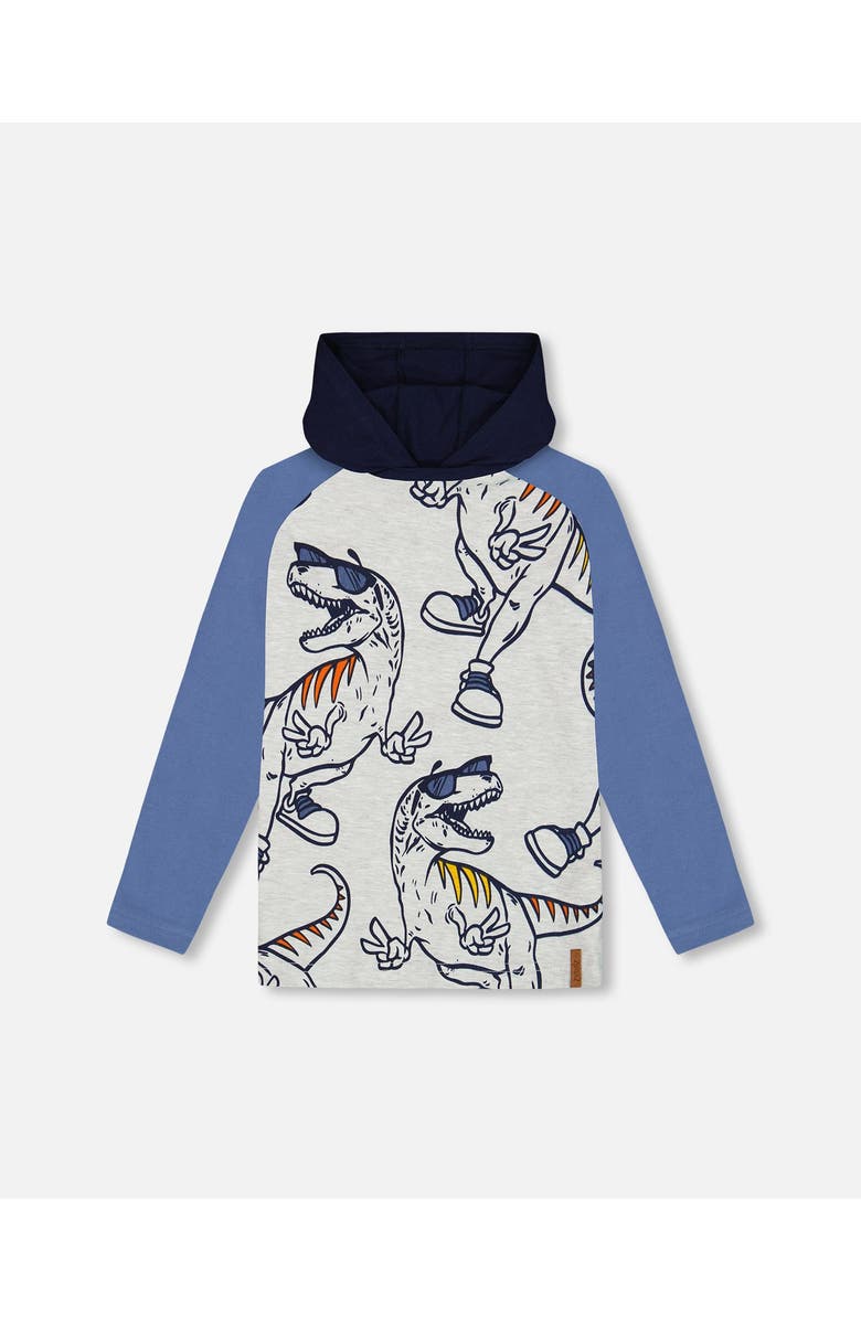 Deux par Deux Boy's Raglan Hooded T-Shirt Gray Mix And Blue, Main, color, 