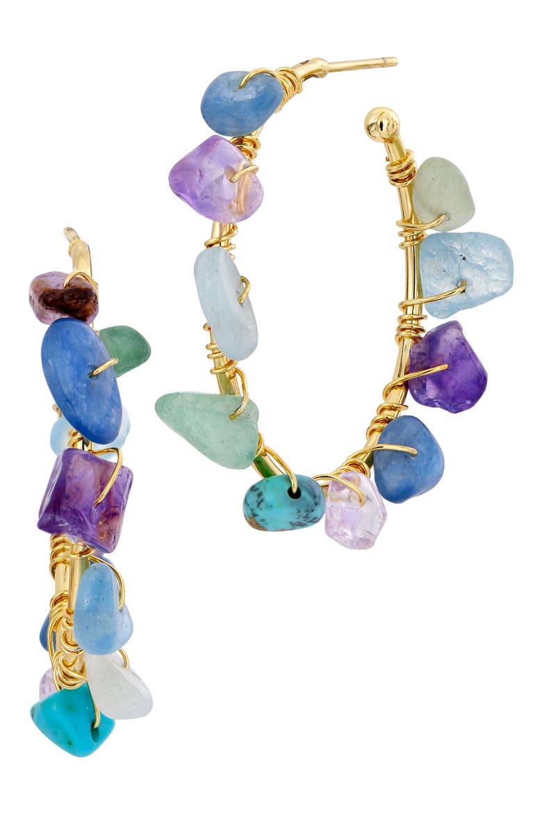 Semiprecious Wrapped Gemstone Hoop Earrings, Main, color, YELLOW