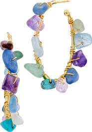 SAVVY CIE JEWELS Semiprecious Wrapped Gemstone Hoop Earrings
