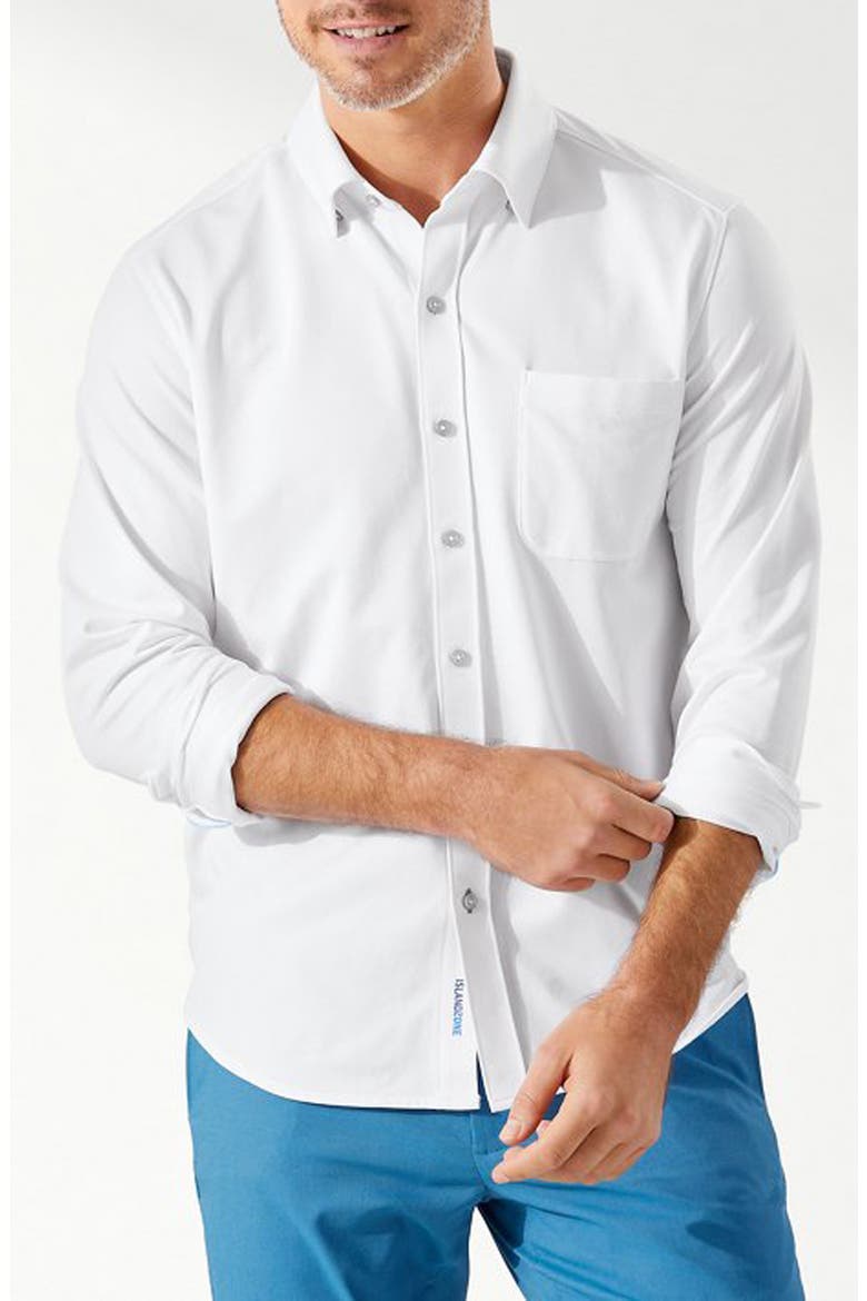 New San Lucio Tides IslandZone® Cotton Blend Button-Up Shirt, Main, color, WHITE