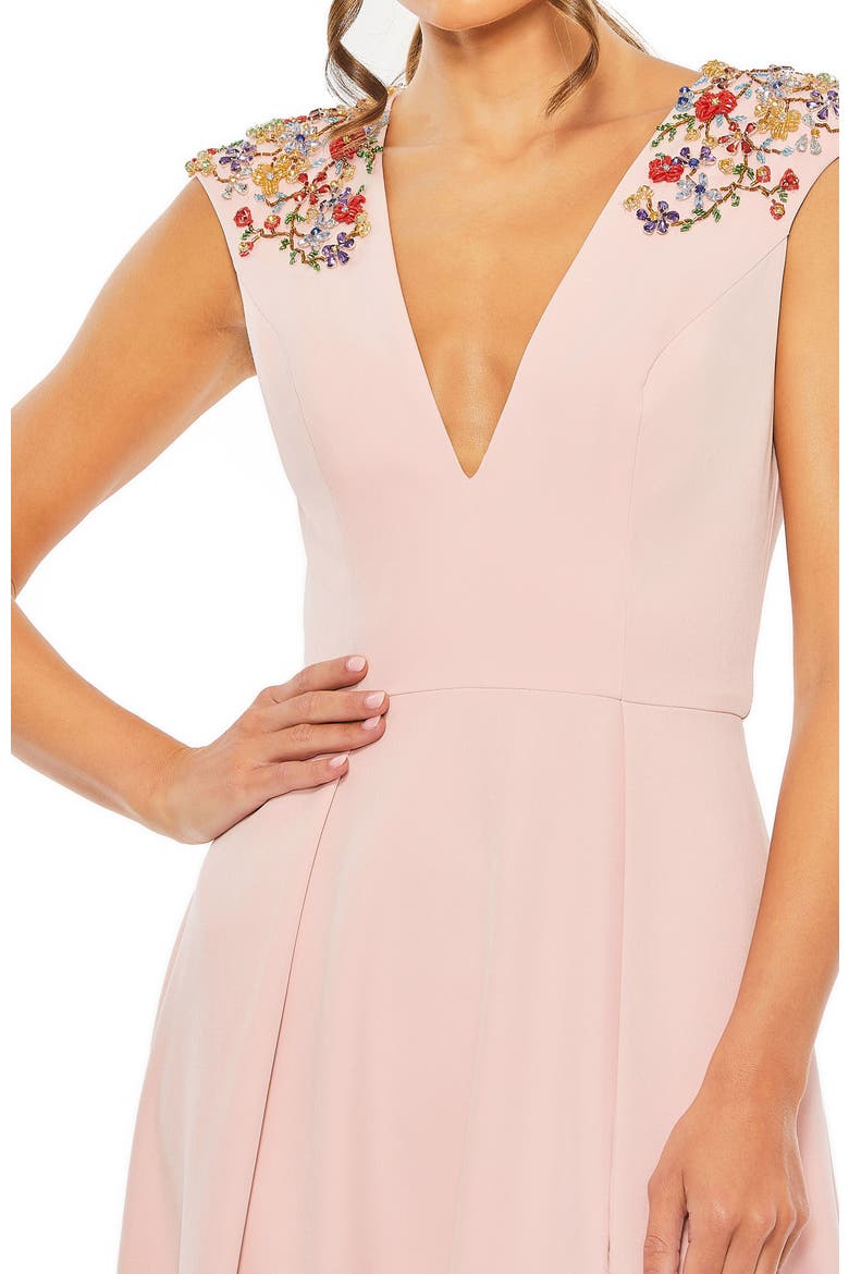 Beaded Cap Sleeve V Neck A Line Gown, Alternate, color, Rose Pink