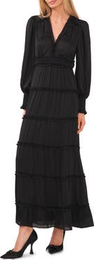 CeCe Ruffle Long Sleeve Satin Maxi Dress