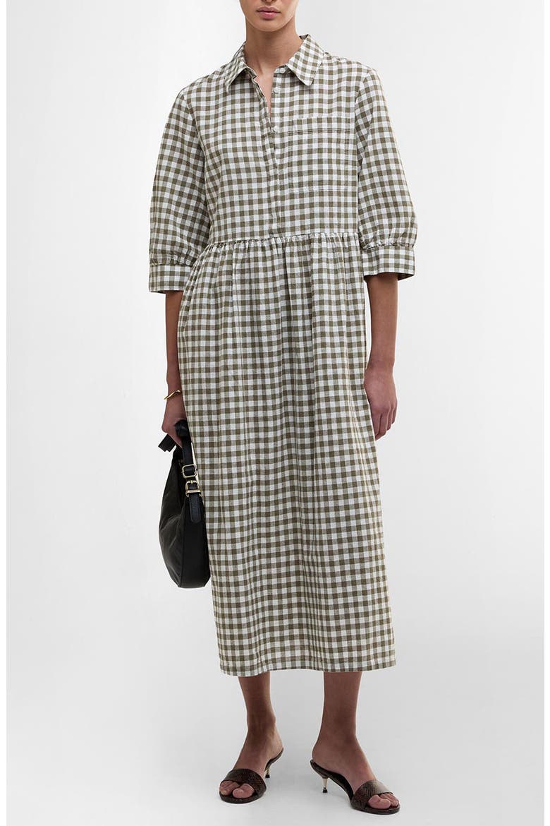Adele Gingham Shirtdress, Main, color, DUSKY GREEN CHECK