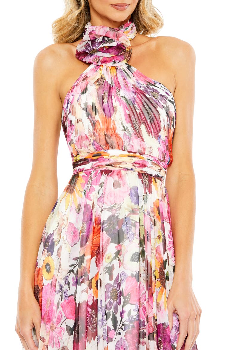 Asymmetrical Ruffled Halter Floral Gown, Alternate, color, PINK/ WHITE MULTI