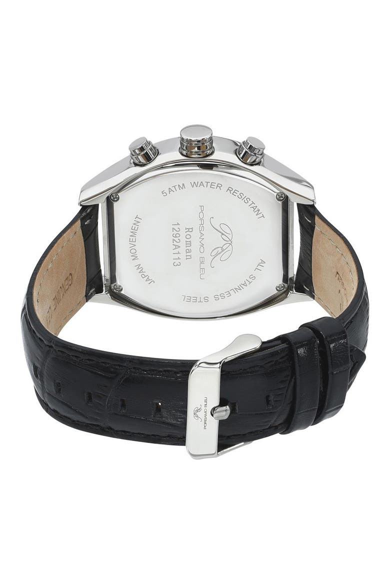 Roman Chronograph Croc Embossed Leather Strap Watch, 42mm, Alternate, color, BLACK