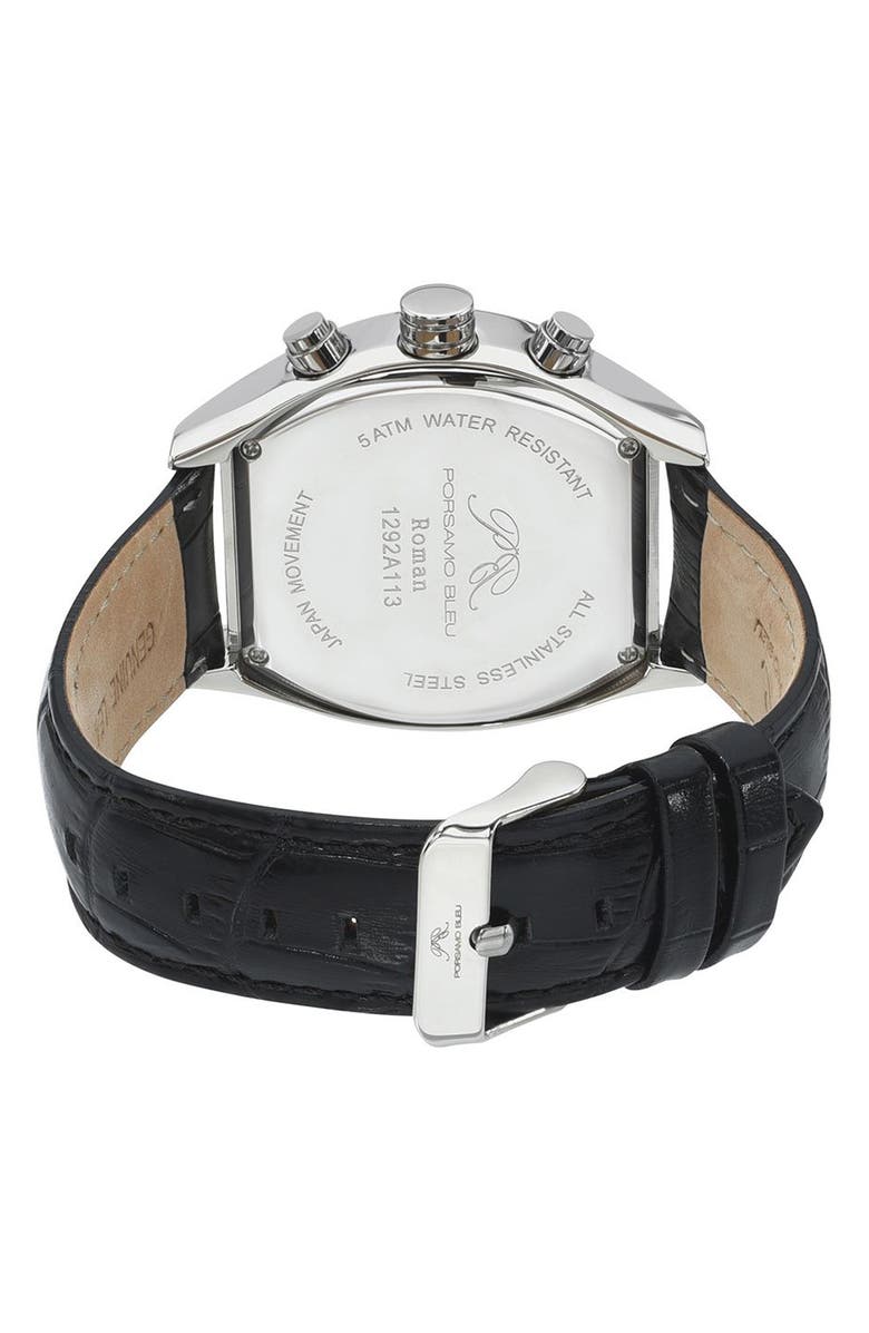 PORSAMO BLEU Roman Chronograph Croc Embossed Leather Strap Watch, 42mm, Alternate, color, Black
