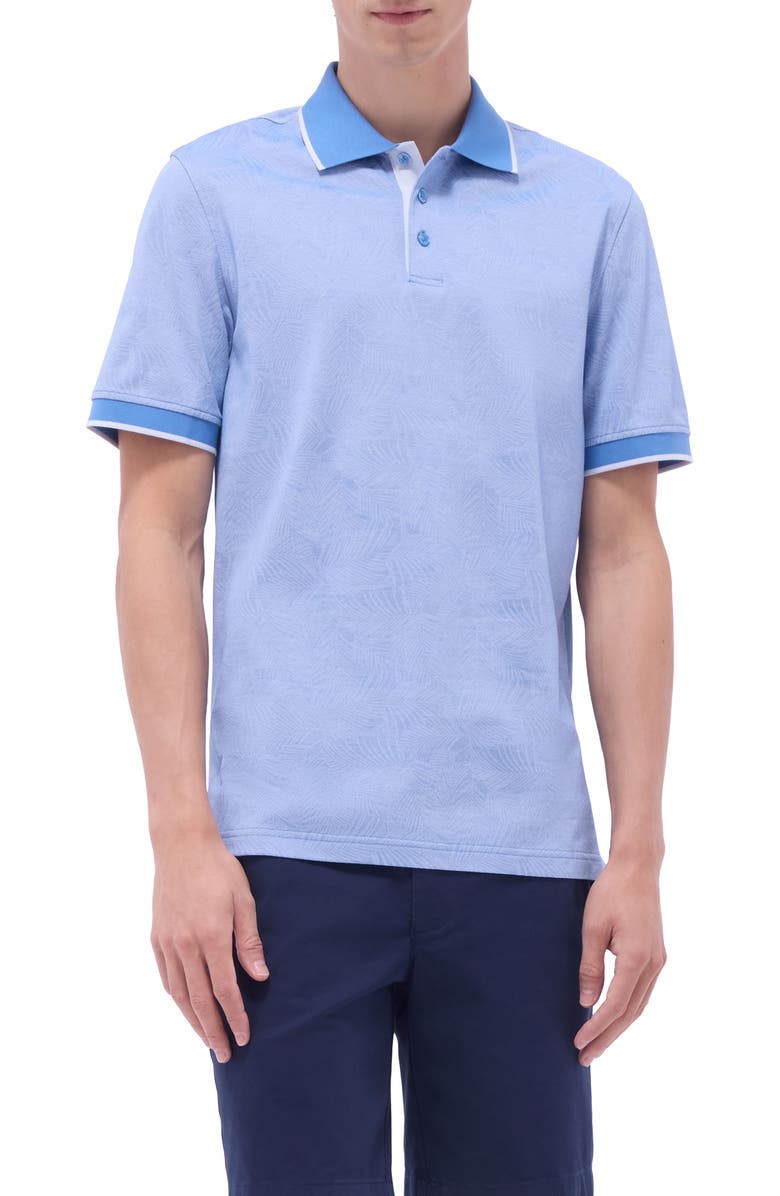 Bugatchi Bird's Eye Leaf Pattern Cotton Polo, Main, color, Classic Blue