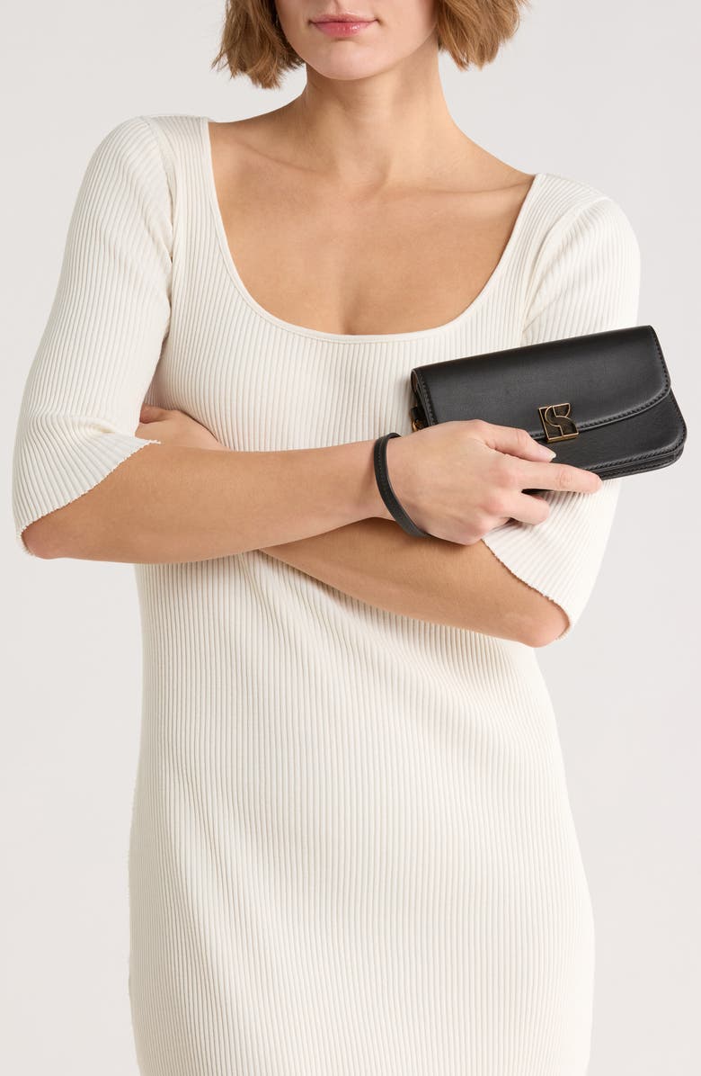 Kate Spade New York dakota smooth leather flap wristlet, Alternate, color, Black