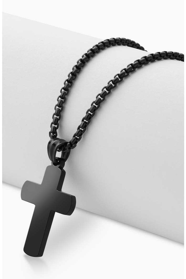 Polished Cross Pendant Necklace, Alternate, color, BLACK