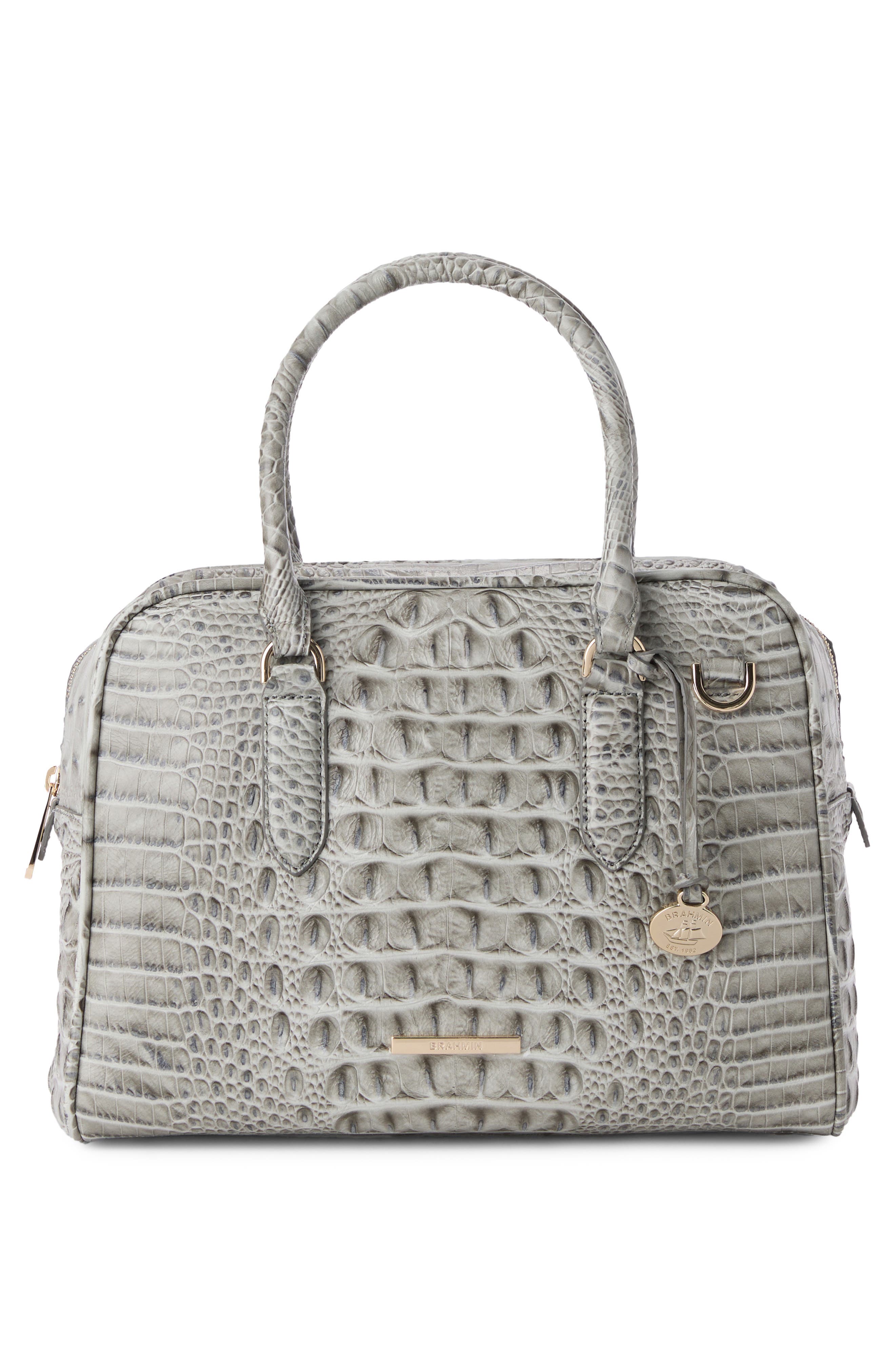 Brahmin Marissa Croc Embossed Leather Satchel, Alternate, color, Dove Alden Road