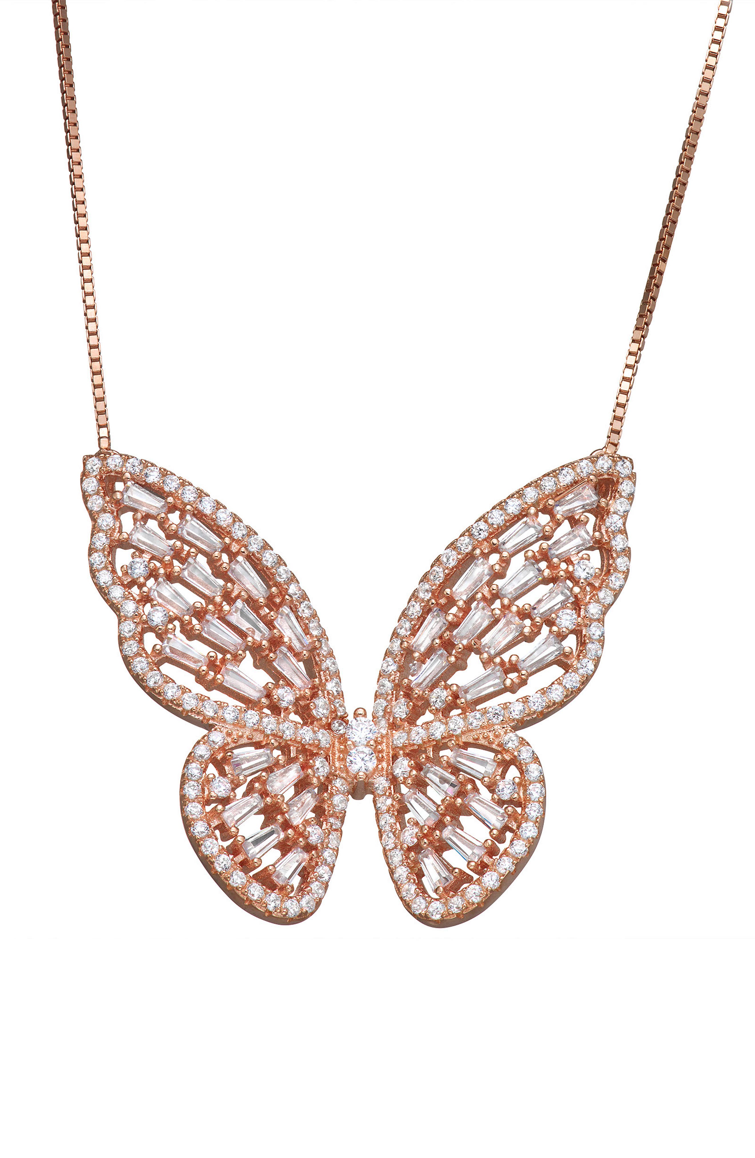 FZN Sterling Silver Cubic Zirconia Butterfly Necklace