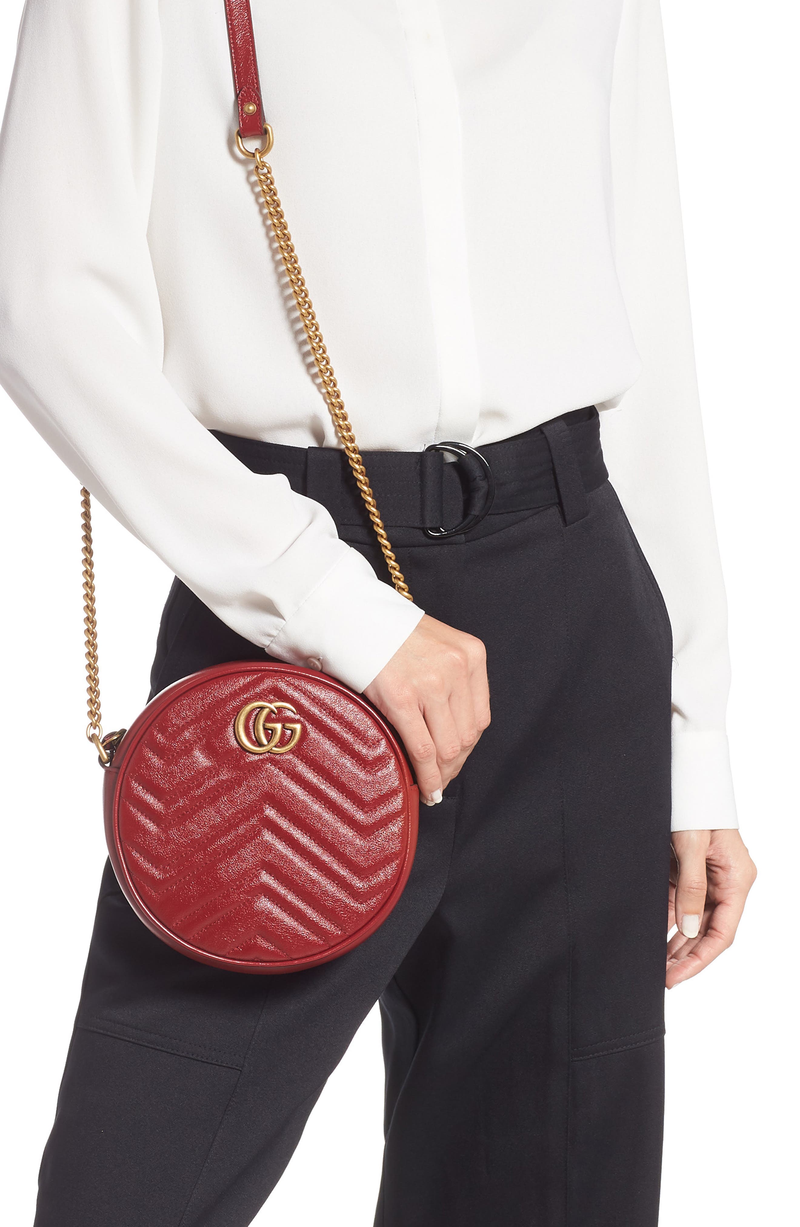 Gucci Mini GG Matelassé Round Leather Shoulder Bag, Alternate, color, 