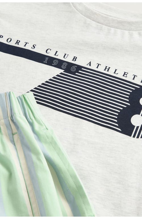 Next Kids' Cotton Graphic T-shirt & Striped Shorts Set In Green