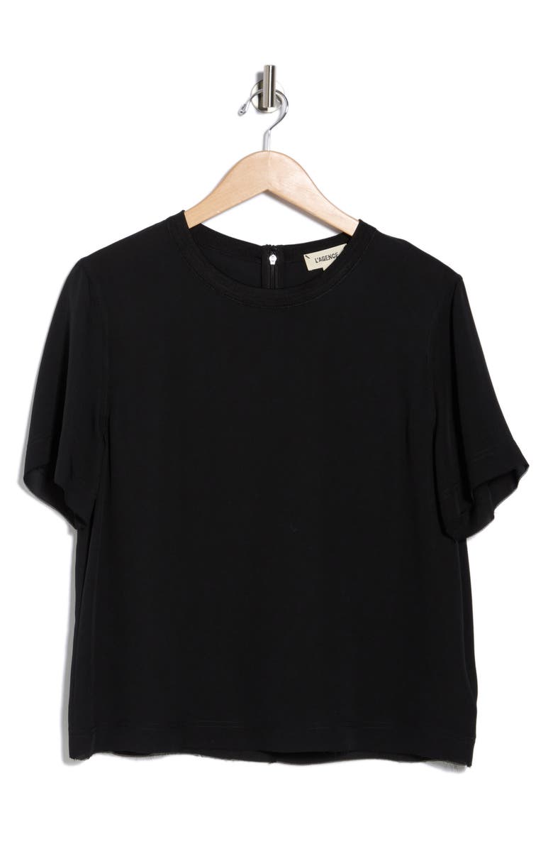 L'AGENCE Suzette Flutter Sleeve Silk Blend T-Shirt, Alternate, color, Black