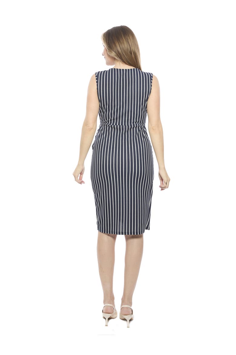 Womens Striped V-Neck Sleeveless Faux Wrap Tulip Hem Midi Dress, Alternate, color, Navy Multi