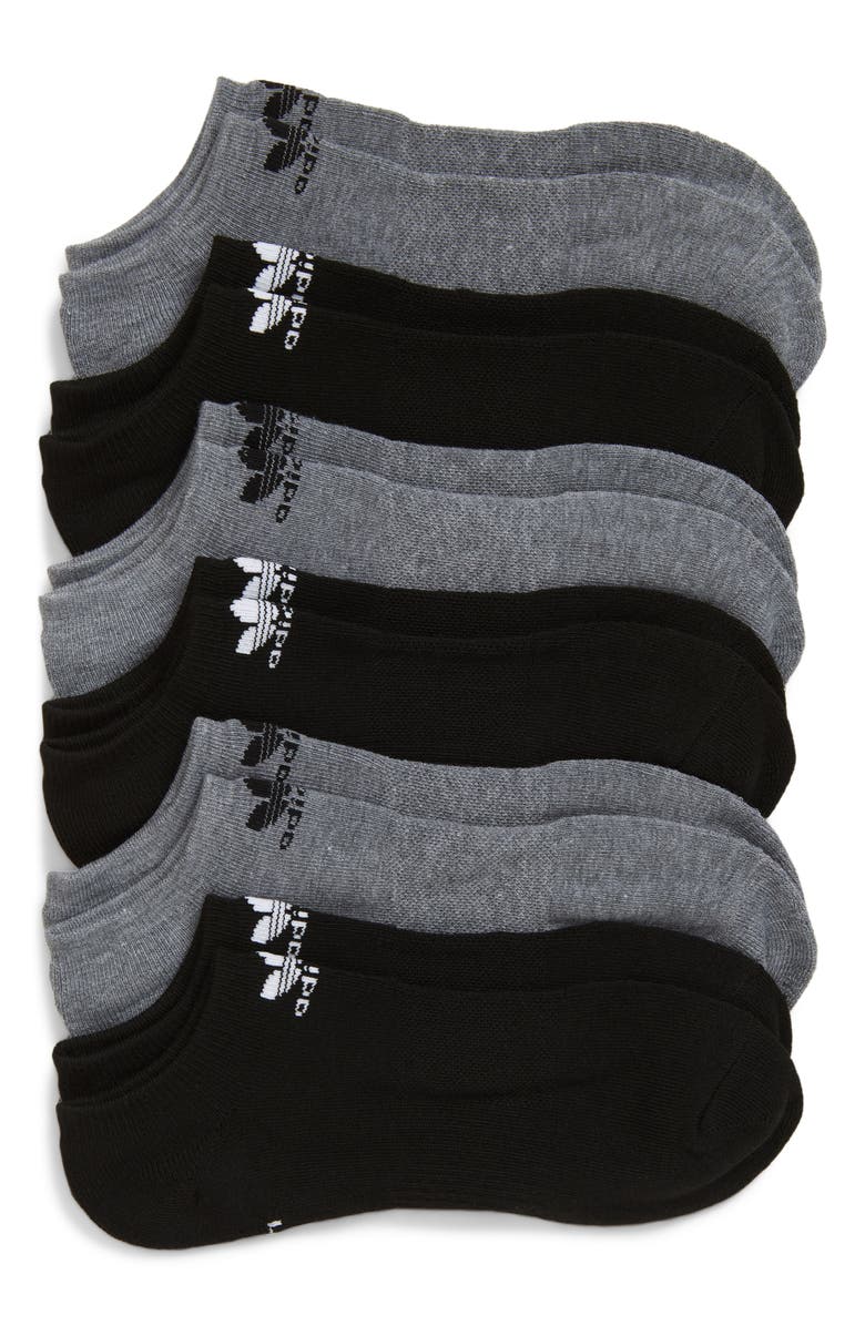 adidas Originals 6-Pack Original Trefoil No-Show Socks, Main, color, Heather Grey/Black