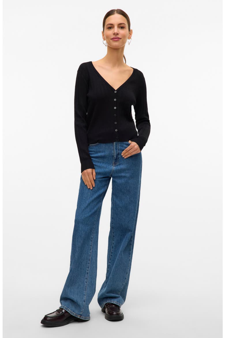 Willow Scallop Cardigan, Alternate, color, BLACK