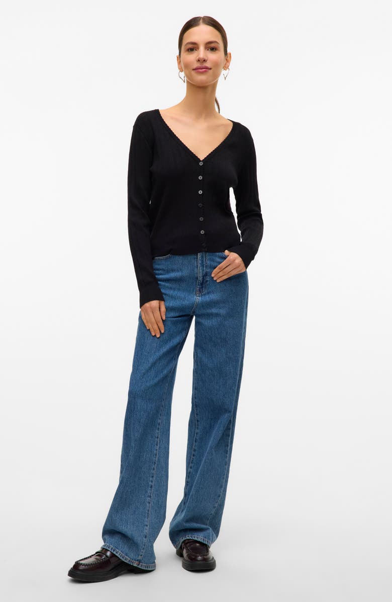 VERO MODA Willow Scallop Cardigan, Alternate, color, Black