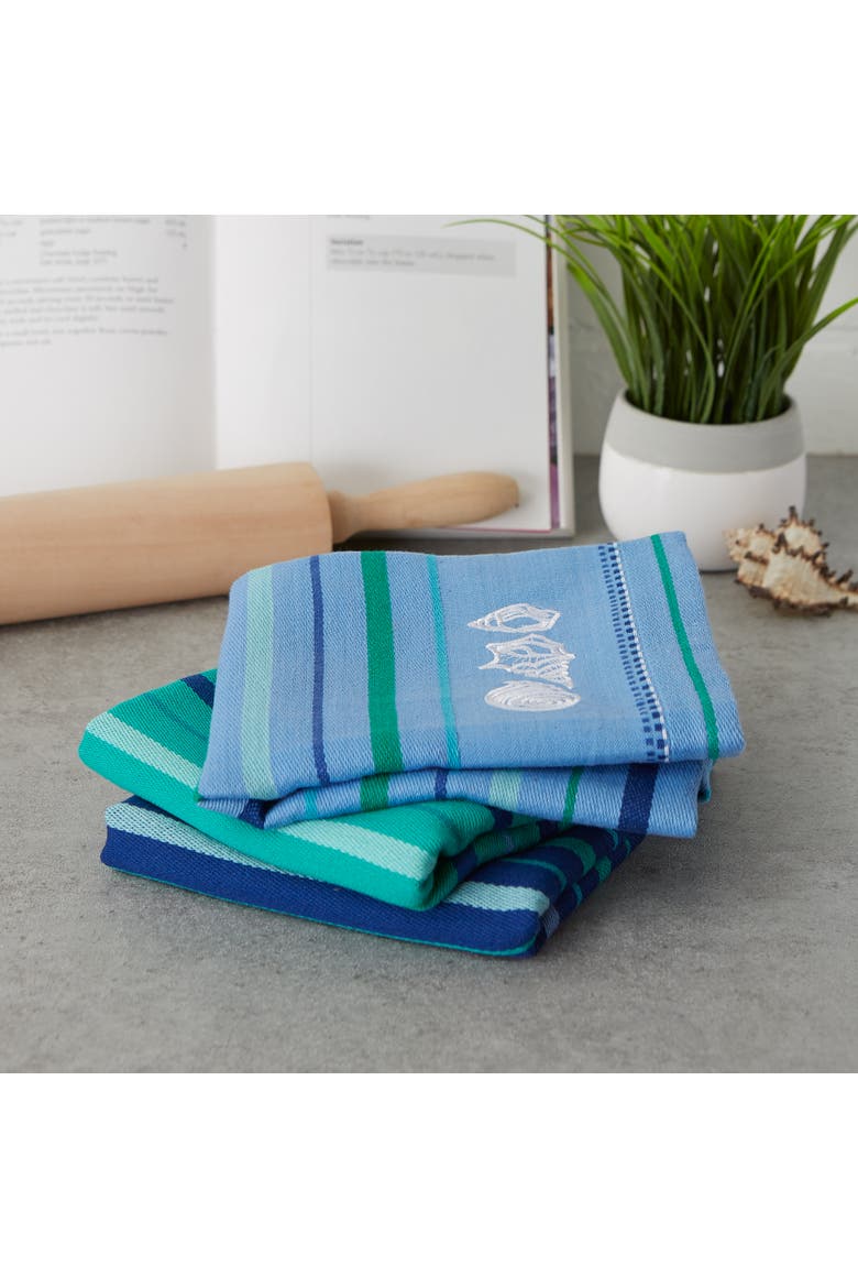 Embroidered Blue Sea Assorted Dishtowel Set/3, Alternate, color, Blue Sea