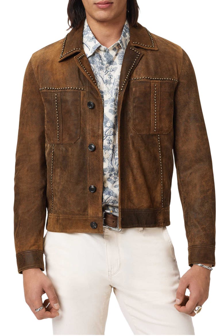 Carson Stud Detail Suede Jacket, Main, color, TOFFEE